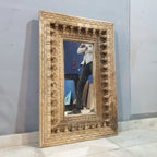 mango wood mirror, carved mirror, natural wood mirror, wall mirror, statement mirror, rustic mirror, architectural mirror, traditional mirror, handmade mirror, artisan mirror, premium mirror, quality mirror, durable mirror, elegant mirror, unique mirror, decorative mirror, focal piece mirror, handcrafted in india, sustainable mango wood, natural wood finish, honey wood, clear coating, hand carved frame, ball and spindle carving, scrolling foliage, basketweave pattern, brick pattern border, dimensional carvi