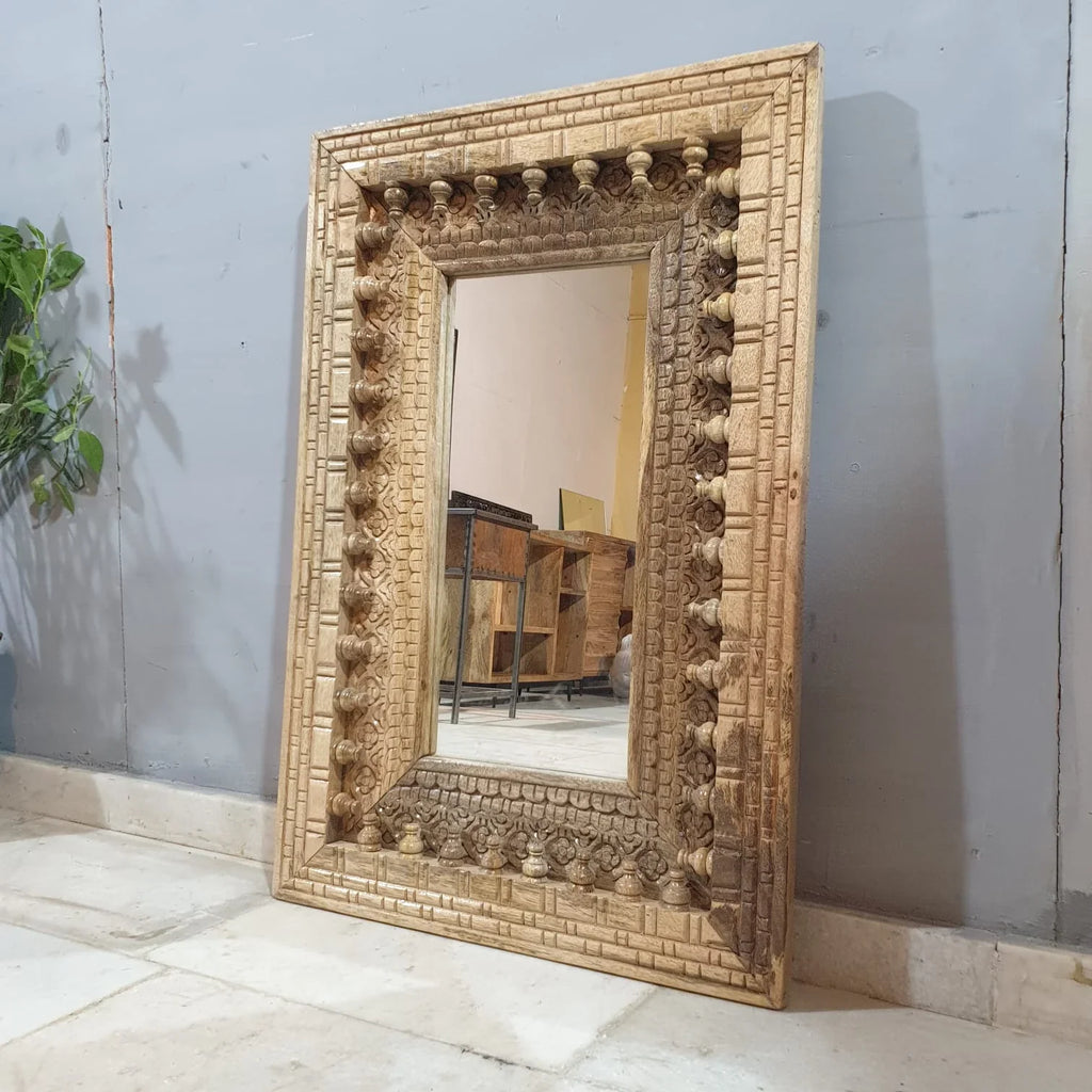 indian handcarved natural finish mirror frame
