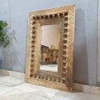 indian handcarved natural finish mirror frame
