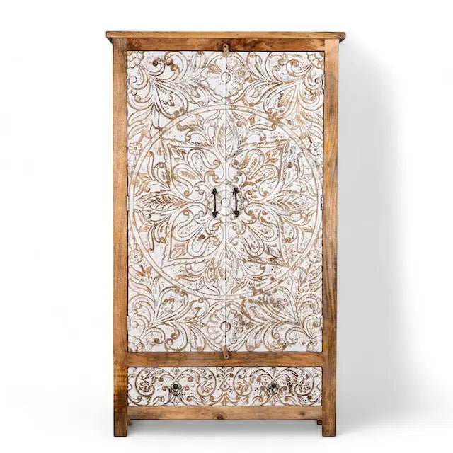 White Rustic Wardrobe Two-Door & Two-Drawers - wooden wardrobe wardrobe  adjustable wardrobe shelves jlhomedecor2021.myshopify.com