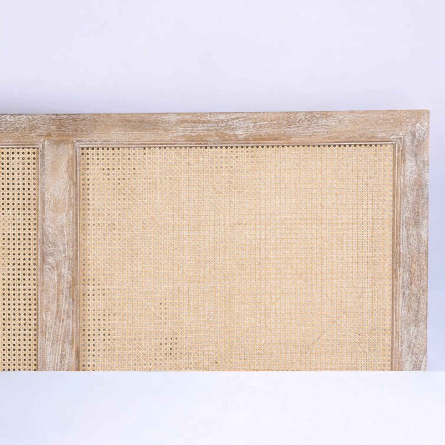 Riviera Cane Bed | Handcrafted Distressed Wood Bed with Dual Cane Headboard Panels | Living Furn India Bed  airy bed design jlhomedecor2021.myshopify.com