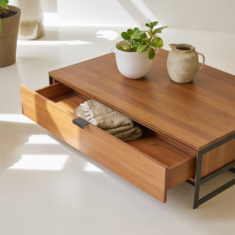 Solid acacia coffee table with storage