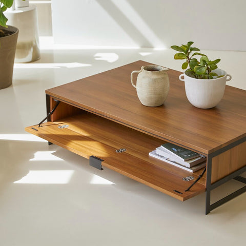 Solid acacia coffee table with storage