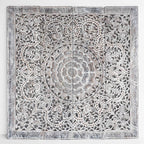"120x120 cm whitewashed lotus carved wooden wall panel"

