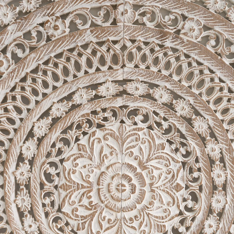 Ivory Bloom Mandala Carved Wood Wall Art Panel