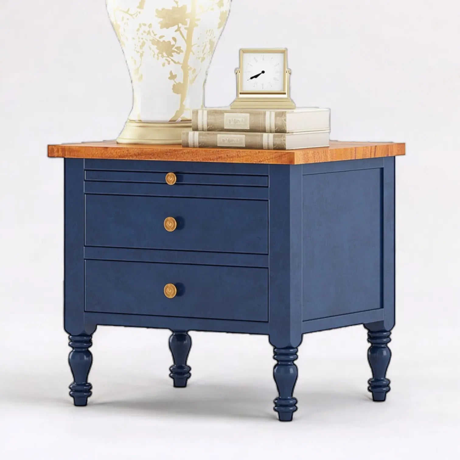 Nautilus Bedside Table | Handcrafted Mango Wood Nightstand with Drawers | Distressed Blue & Natural Finish | Living Furn India Bedsides Table  2-Drawer Nightstand jlhomedecor2021.myshopify.com