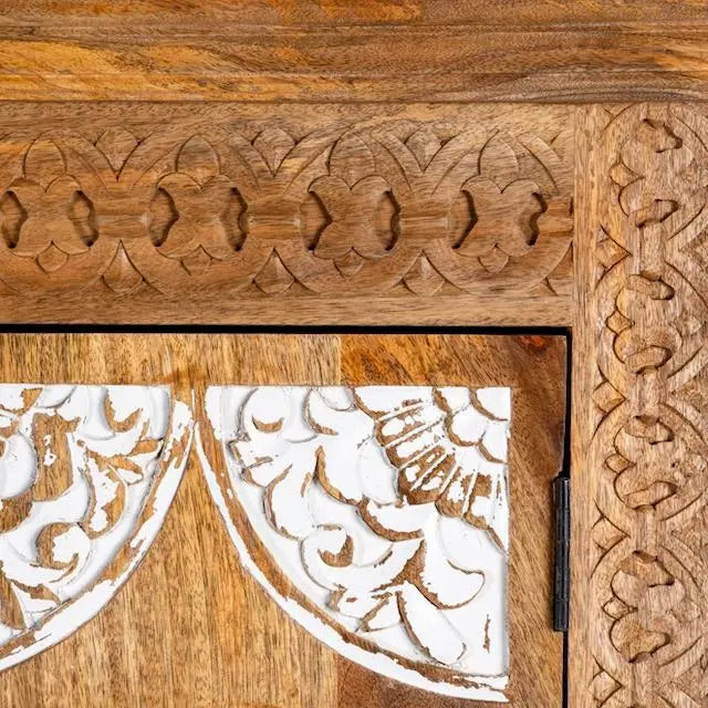 Natural & White Carved Wardrobe Solid Wood wardrobe  2 door wardrobe jlhomedecor2021.myshopify.com