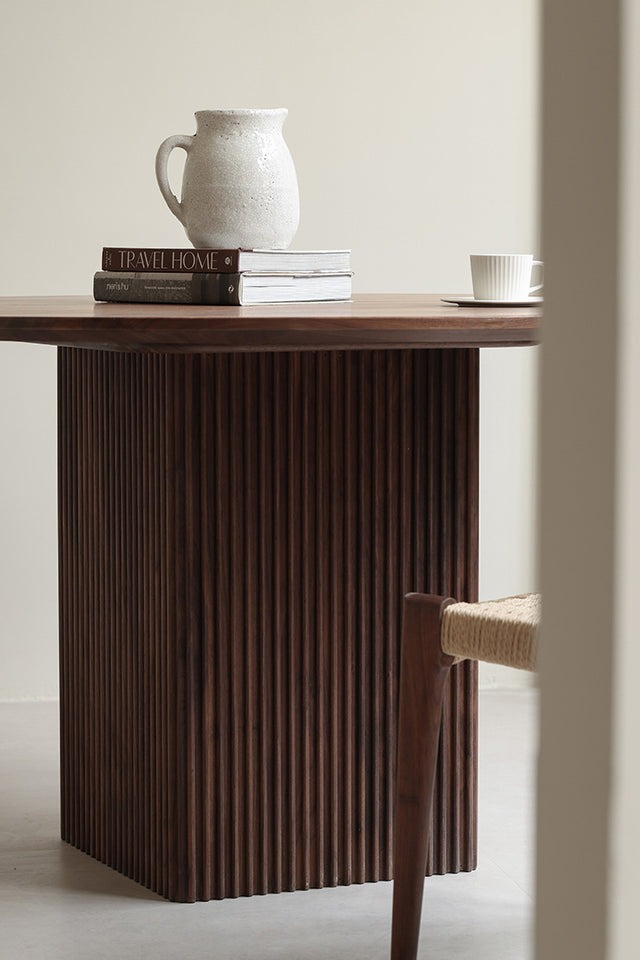 Round Top Square Leg Walnut Dining Table & Chairround dining table | wooden dining table | small dining table | dining wooden chair | wooden chair | dining table chairs | dining table.