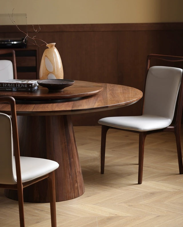 Round walnut Dining Table dining table | dining table set | round dining table | dining table and chairs | kitchen table | modern dining table | small dining table | restaurant tables.