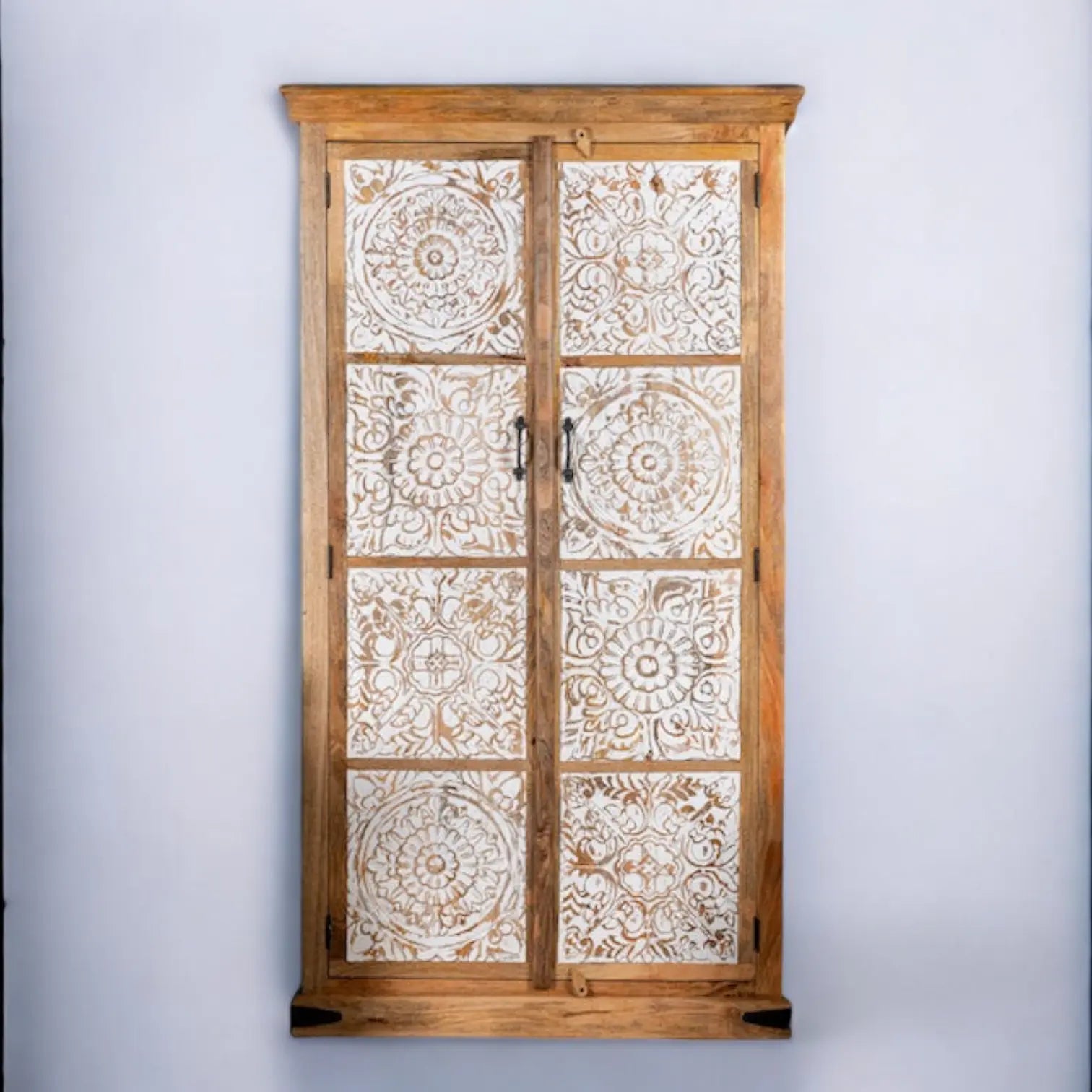 Natural & White Door Rustic Solid Wood Wardrobe wardrobe  antique-style hardware jlhomedecor2021.myshopify.com