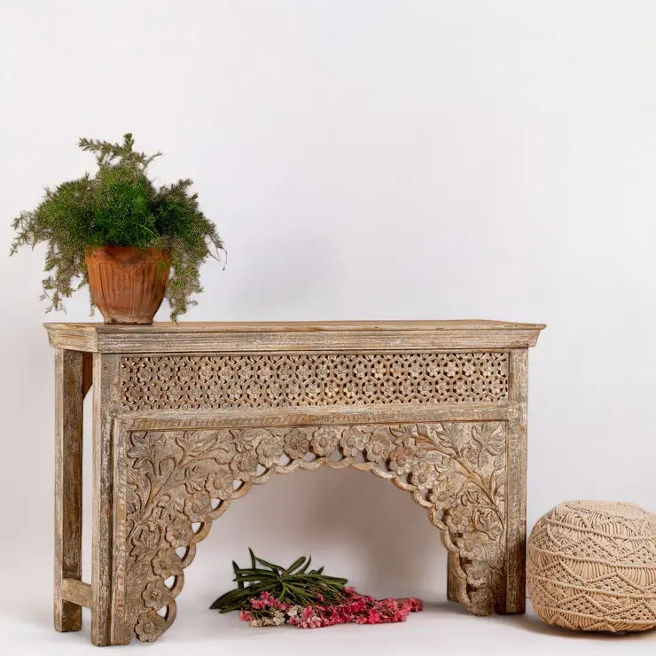 Arch Hand Carved Solid Wood Console Table Console Table  antique wood console table jlhomedecor2021.myshopify.com