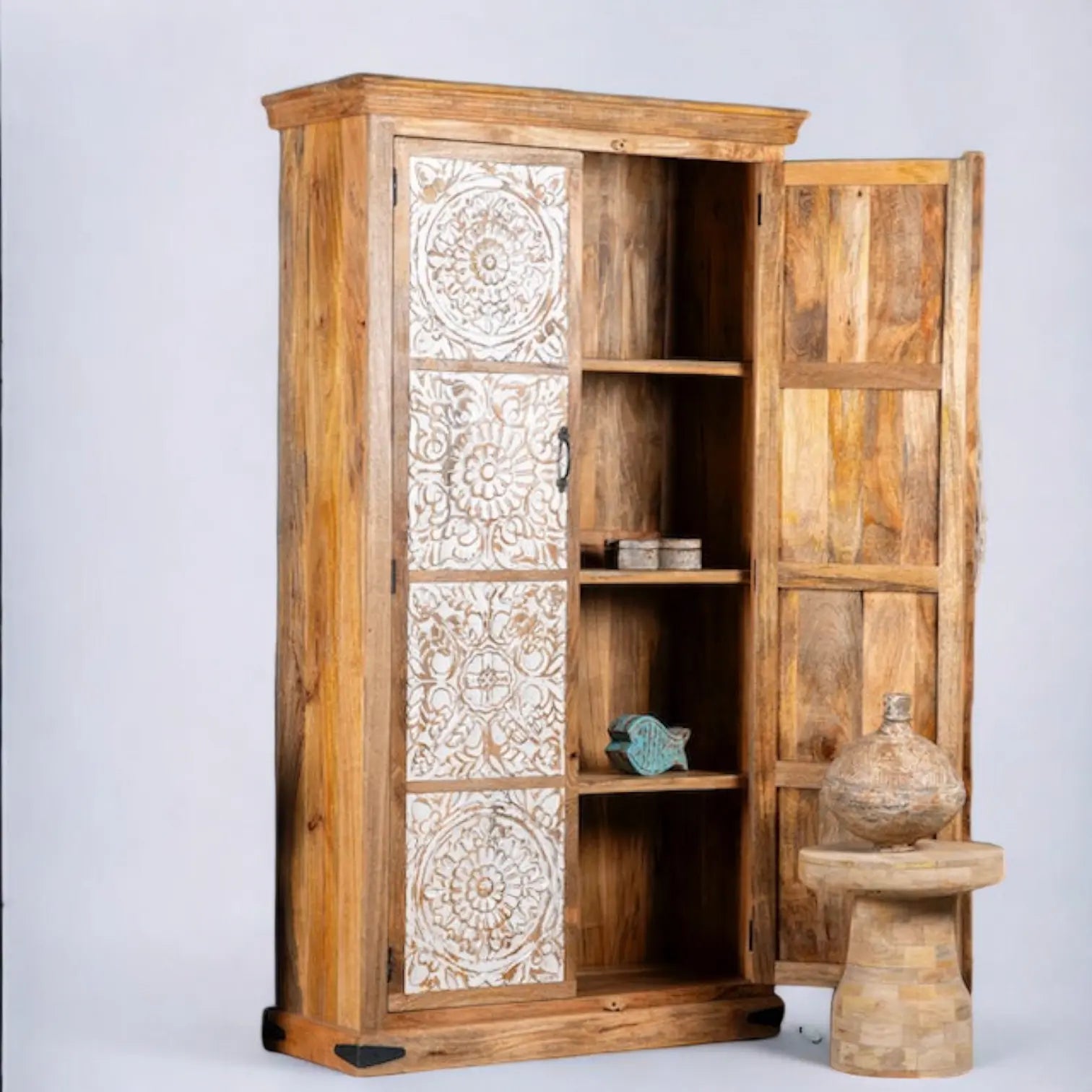 Natural & White Door Rustic Solid Wood Wardrobe wardrobe  antique-style hardware jlhomedecor2021.myshopify.com
