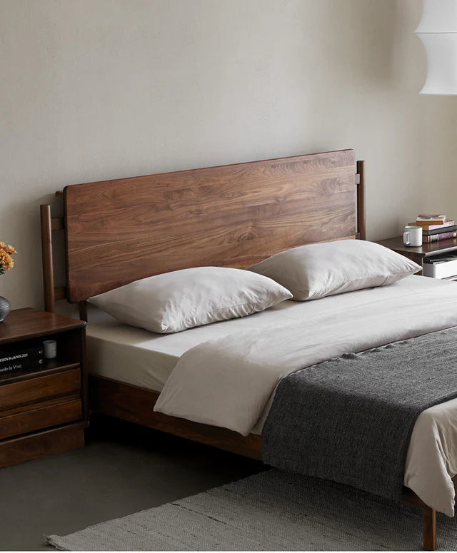 King Walnut Wood Bed, Walnut Bed Frame With Headboard