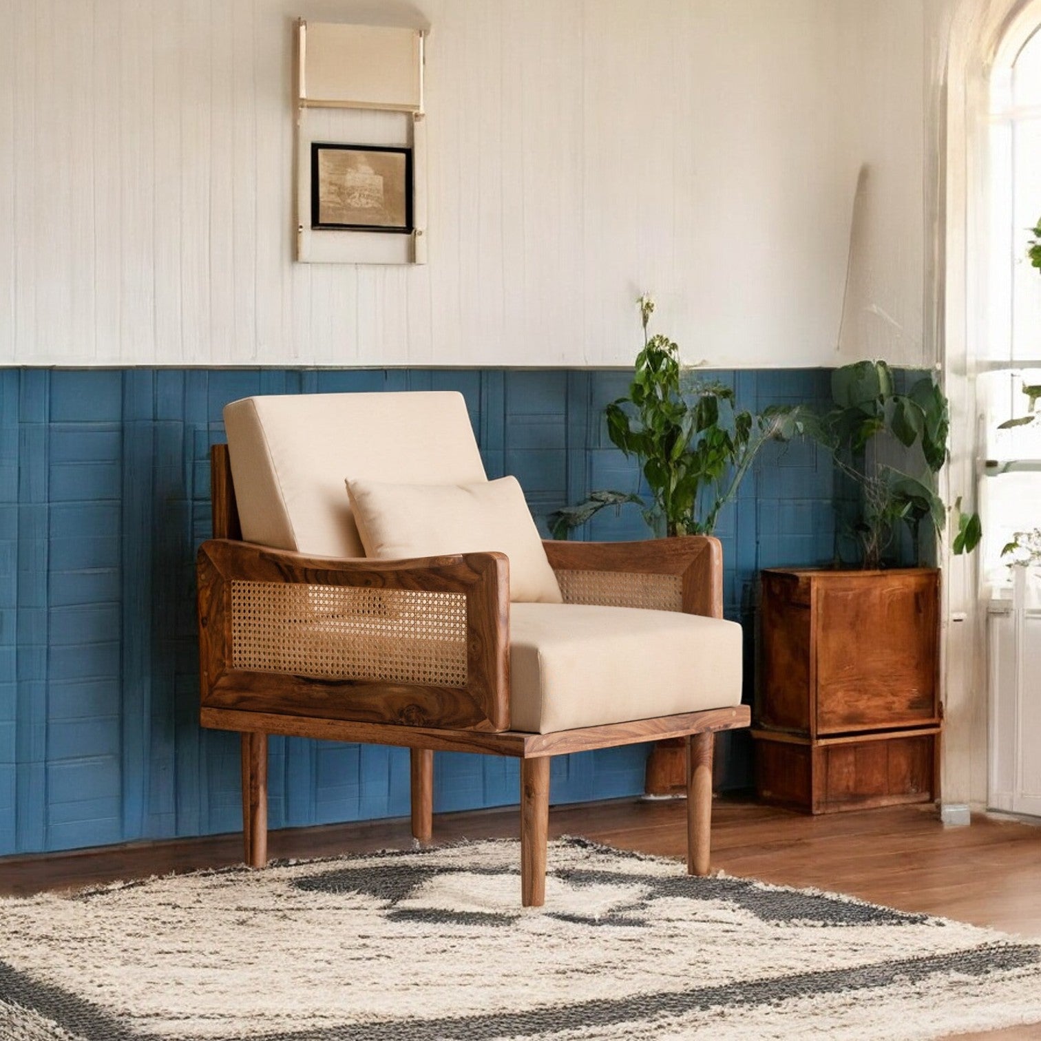 Wooden & Cane Sofa Chair |ingle sitting sofa|sofa chair|single sofa|single sofa chair|cane sofa|wooden sofa|solid wooden sofa|couch wooden,
