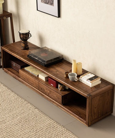 Contemporary Solid Walnut Wood Tv Stand