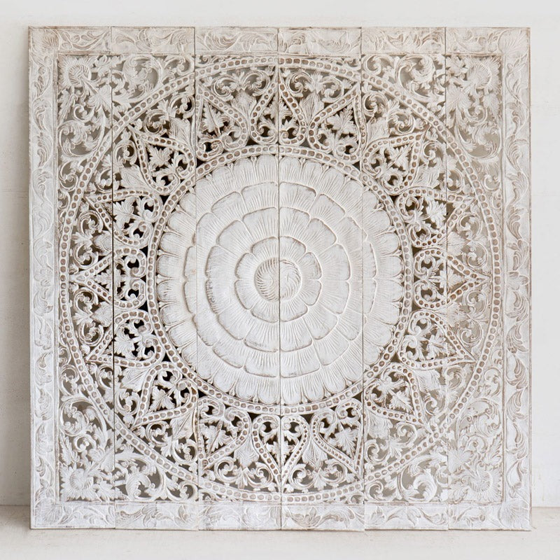 Handcrafted Wooden Headboards & Wall Panels - Mandala & Lotus Carvings for Bedroom Decor