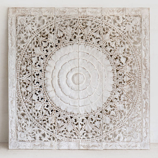 Handcrafted Wooden Headboards & Wall Panels - Mandala & Lotus Carvings for Bedroom Decor