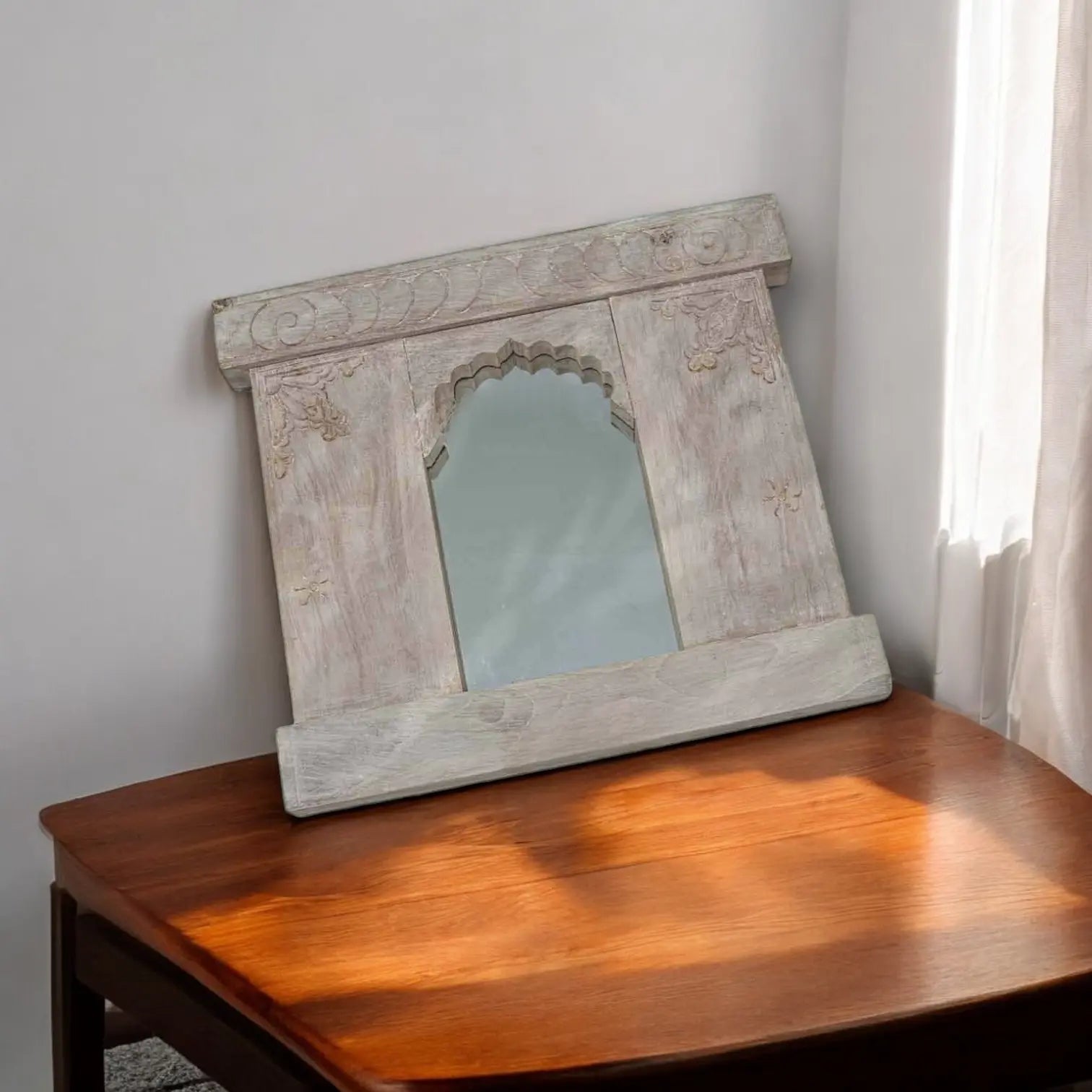 Temple Mirror H Frame White Hand Carved Mirror  antique design jlhomedecor2021.myshopify.com