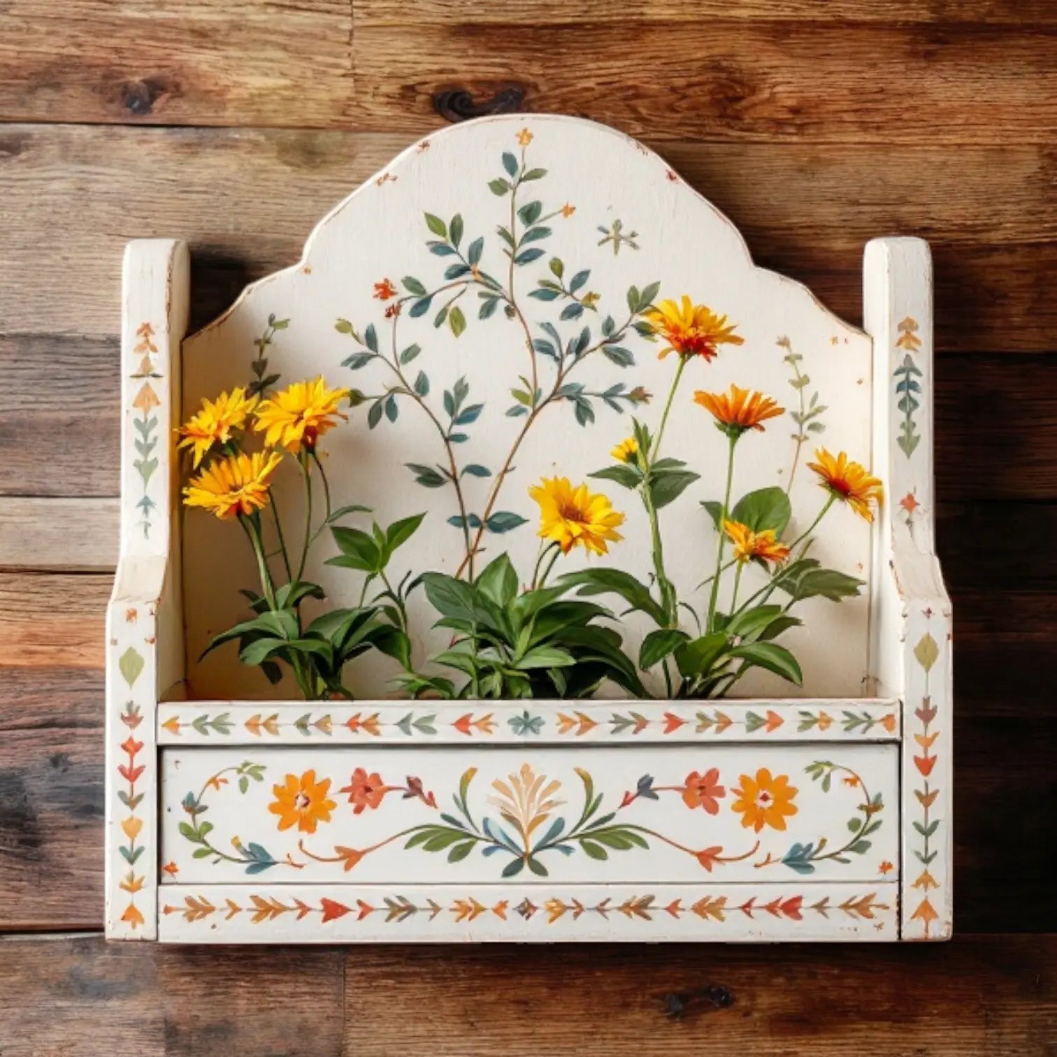 Handpainted Wooden Wall Hanging Planter  | plant wall decor | wall hanging plant pots 40x40 Cms Planter  balcony wall decor​ handmade wall decor​ jlhomedecor2021.myshopify.com