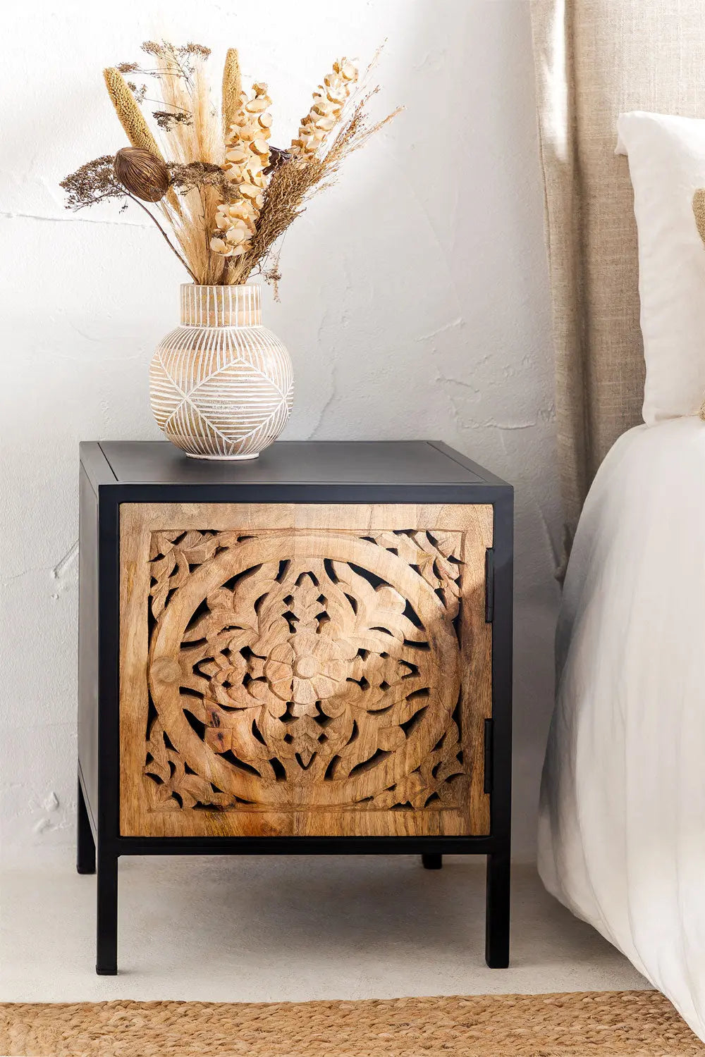 Mango Wood Bedside Table Bedside Table  artisan craftsmanship jlhomedecor2021.myshopify.com