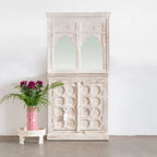 hand carved cabinet, mango wood cabinet, mirrored cabinet, white wash cabinet, 2 door cabinet, jharokha cabinet, arched mirror cabinet, indian carved furniture, storage cabinet, dining room cabinet, living room cabinet, bedroom cabinet, entryway cabinet, tall cabinet, statement cabinet, handmade cabinet, artisan made cabinet, premium wood cabinet, quality wood furniture, durable cabinet, sturdy cabinet, timeless cabinet, elegant cabinet, grand cabinet, heirloom cabinet, coastal cabinet, shabby chic cabinet,