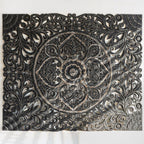 "Handcrafted carved wooden mandala wall panel for bed headboard"

