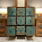 hand carved chest, mango wood dresser, chest of drawers, turquoise chest, 9 drawer dresser, floral carved dresser, carved chest, bohemian dresser, indian furniture, bedroom dresser, dining room chest, living room dresser, storage chest, handmade dresser, artisan made chest, premium wood dresser, quality wood furniture, durable chest, sturdy dresser, timeless chest, elegant dresser, statement chest, heirloom dresser, boho chest, eclectic dresser, global style chest, vintage dresser, rustic chest, traditional