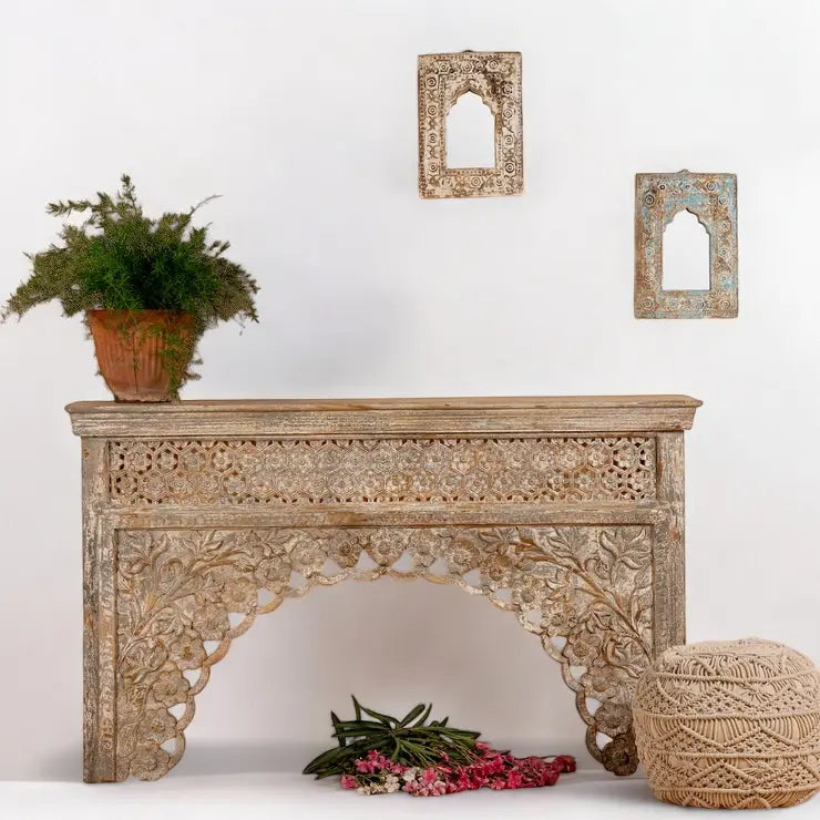 Arch Hand Carved Solid Wood Console Table Console Table  antique wood console table jlhomedecor2021.myshopify.com