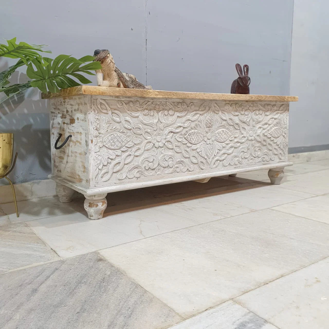 hand carved blanket box, antique wooden trunk, whitewashed blanket box, storage chest, tribal carved box, blanket trunk, linen chest, indian furniture, bedroom blanket box, living room trunk, entryway chest, storage bench, coffee table trunk, handmade blanket box, artisan made trunk, reclaimed wood chest, antique wood furniture, quality wood furniture, durable trunk, sturdy blanket box, timeless chest, elegant trunk, statement blanket box, heirloom chest, coastal trunk, shabby chic blanket box, farmhouse ch