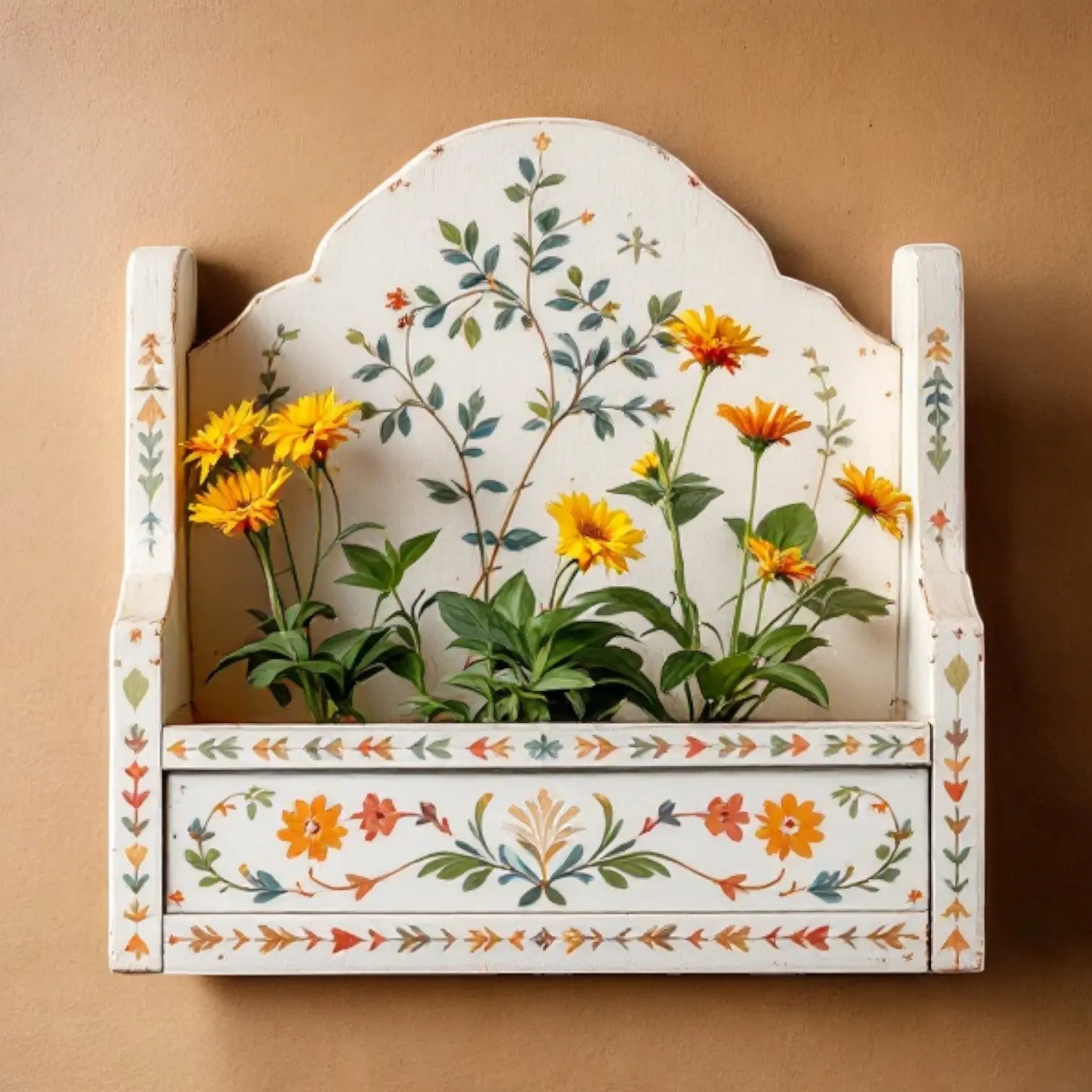 Handpainted Wooden Wall Hanging Planter  | plant wall decor | wall hanging plant pots 40x40 Cms Planter  balcony wall decor​ handmade wall decor​ jlhomedecor2021.myshopify.com