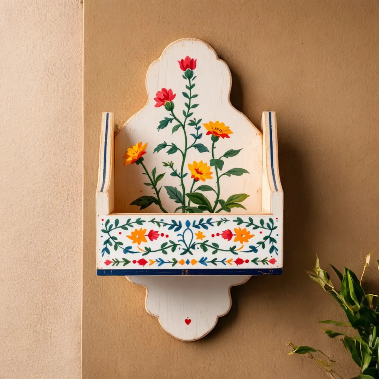 Handpainted wall mounted planters outdoor  wall hanging plant pots 40x30 Cms Planter  balcony wall decor​ handmade wall decor​ jlhomedecor2021.myshopify.com