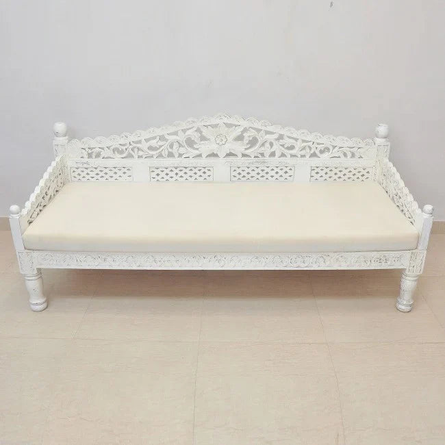 hand carved daybed, balinese daybed, whitewashed daybed, jali lattice daybed, mughal garden daybed, carved daybed, indian furniture, living room daybed, patio daybed, sunroom daybed, outdoor daybed, handmade daybed, artisan made daybed, premium wood daybed, quality wood furniture, durable daybed, sturdy daybed, timeless daybed, elegant daybed, statement daybed, grand daybed, heirloom daybed, coastal daybed, shabby chic daybed, eclectic daybed, farmhouse daybed, vintage daybed, traditional daybed, ornate day