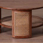 rattan coffee table, acacia wood coffee table, cane coffee table, round coffee table, woven rattan table, walnut coffee table, coastal coffee table, mid century table, bohemian table, indian furniture, living room table, statement coffee table, handmade coffee table, artisan made table, premium wood table, quality furniture, durable table, sturdy table, timeless table, elegant table, unique table, sculptural table, focal piece table, handcrafted in india, sustainable acacia wood, natural rattan, woven cane,