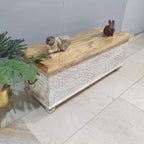 hand carved blanket box, antique wooden trunk, whitewashed blanket box, storage chest, tribal carved box, blanket trunk, linen chest, indian furniture, bedroom blanket box, living room trunk, entryway chest, storage bench, coffee table trunk, handmade blanket box, artisan made trunk, reclaimed wood chest, antique wood furniture, quality wood furniture, durable trunk, sturdy blanket box, timeless chest, elegant trunk, statement blanket box, heirloom chest, coastal trunk, shabby chic blanket box, farmhouse ch