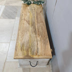 Hand‑Carved Antique Wooden Blanket Box — Whitewashed Finish, Floral Relief Panels, 115 × 45 × 40 cm