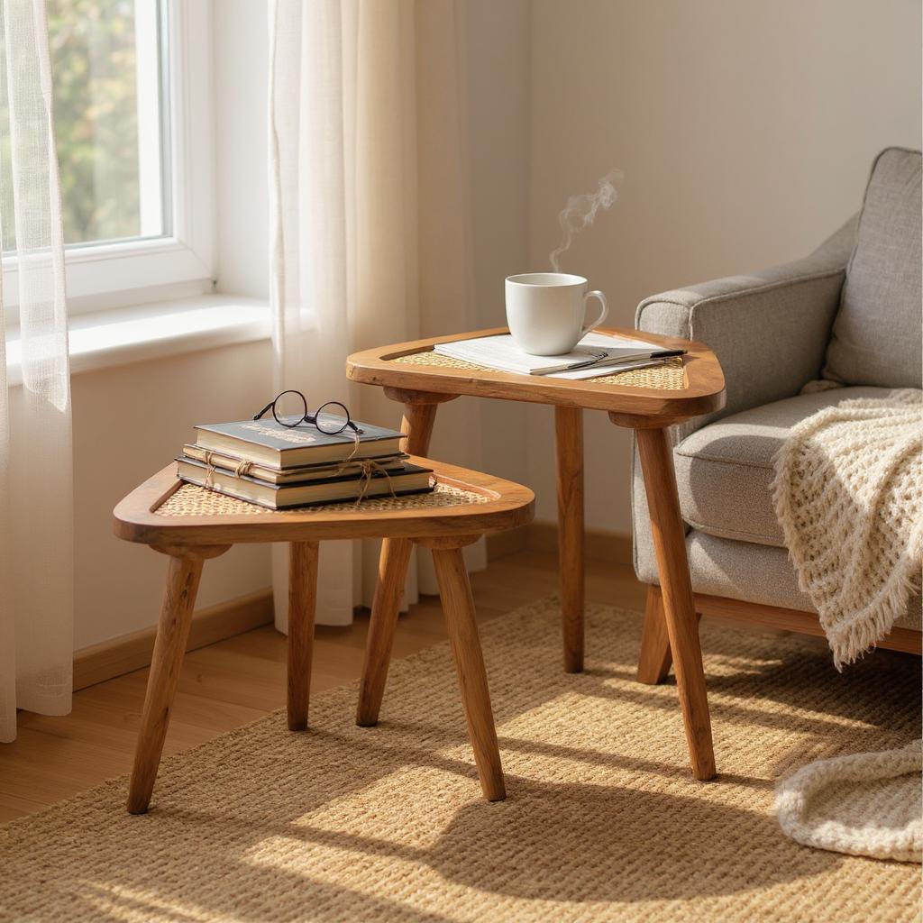 NaturaleCané Modern Solid Mango Wood & Cane Side Table – Natural Finish, Custom Heights by J.L.HOME DECOR