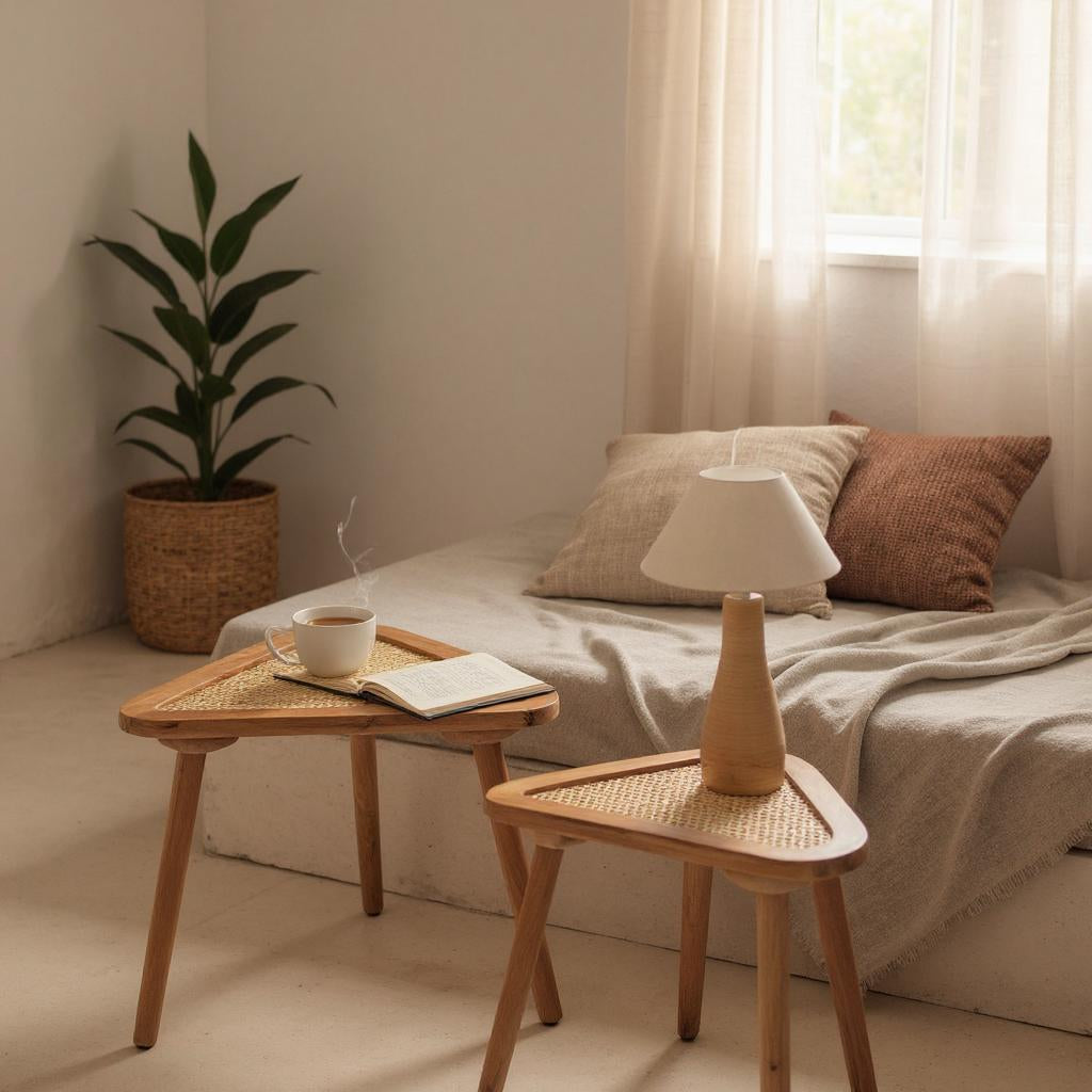 NaturaleCané Modern Solid Mango Wood & Cane Side Table – Natural Finish, Custom Heights by J.L.HOME DECOR