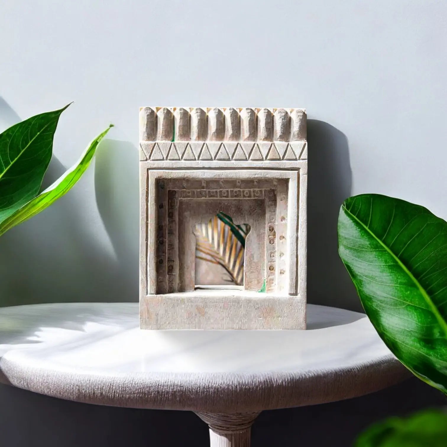 Temple Mirror White Hand Carved Mirror  architectural design jlhomedecor2021.myshopify.com