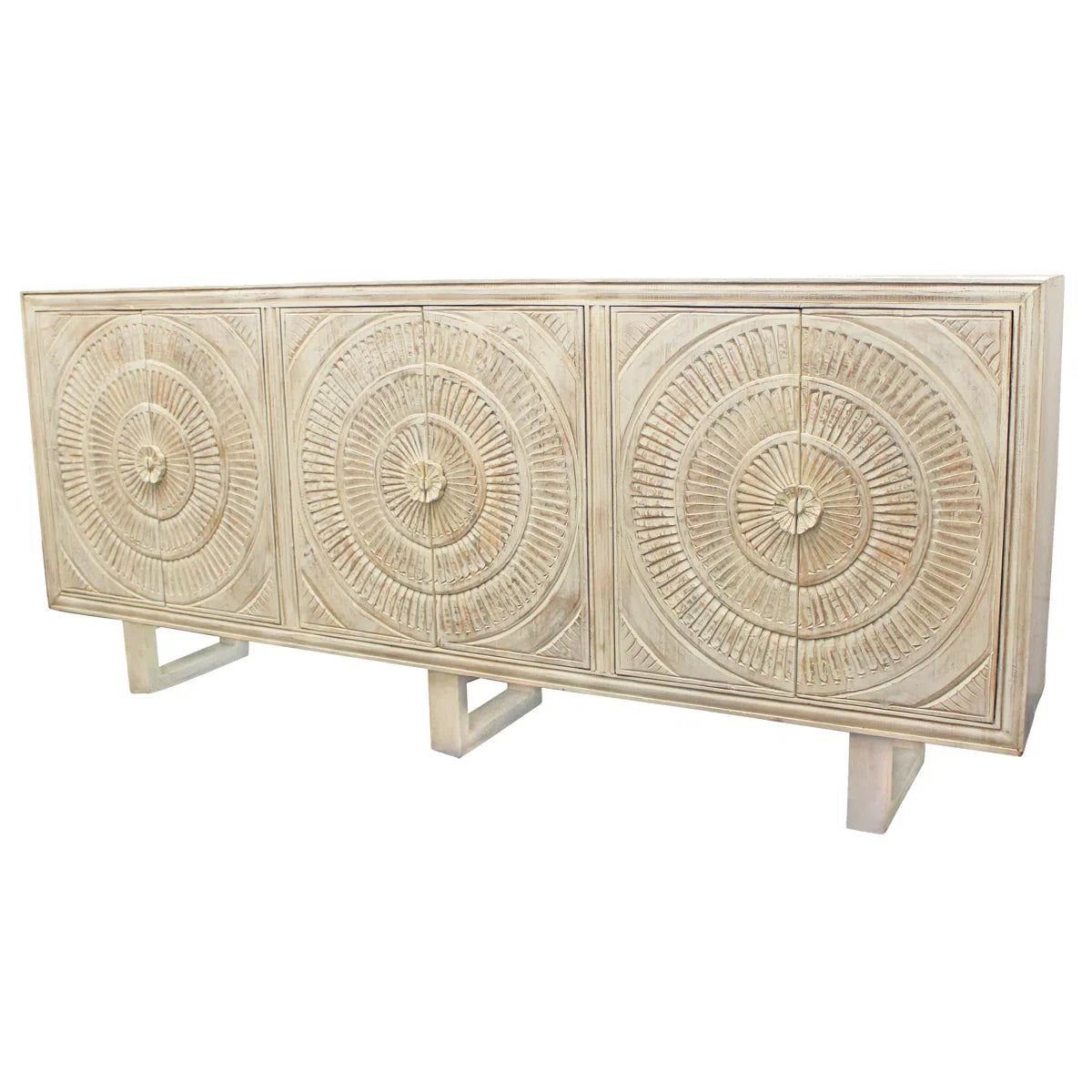 mango wood sideboard, carved sideboard, medallion sideboard, white sideboard, whitewashed sideboard, large sideboard, storage sideboard, circular carving, spiral medallion, coastal sideboard, accent cabinet, living room storage, dining room cabinet, hallway storage, behind sofa cabinet, statement sideboard, handmade sideboard, artisan made cabinet, premium wood furniture, quality furniture, durable cabinet, sturdy sideboard, timeless furniture, elegant sideboard, unique cabinet, decorative sideboard, focal 