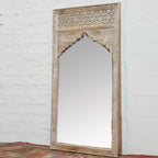 mango wood mirror, carved mirror, mehrab mirror, arched mirror, full length mirror, floor mirror, oversized mirror, islamic mirror, moroccan mirror, whitewash mirror, wall mirror, statement mirror, architectural mirror, jali mirror, mughal mirror, boutique mirror, dressing mirror, traditional mirror, handmade mirror, artisan mirror, premium mirror, quality mirror, durable mirror, elegant mirror, unique mirror, decorative mirror, focal piece mirror, handcrafted in india, sustainable mango wood, whitewash fin
