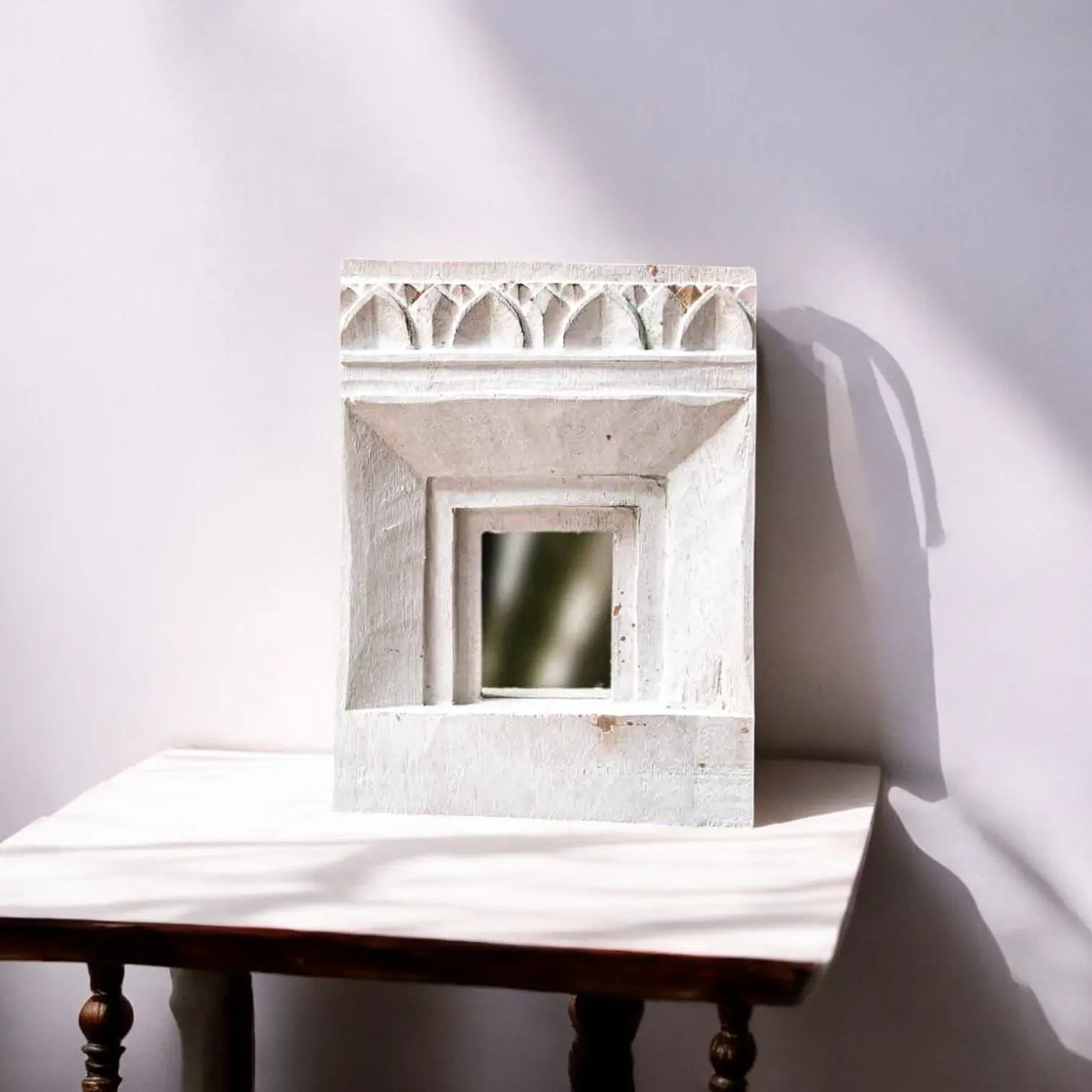 Temple Mirror White Hand-Carved Mirror  architectural design jlhomedecor2021.myshopify.com