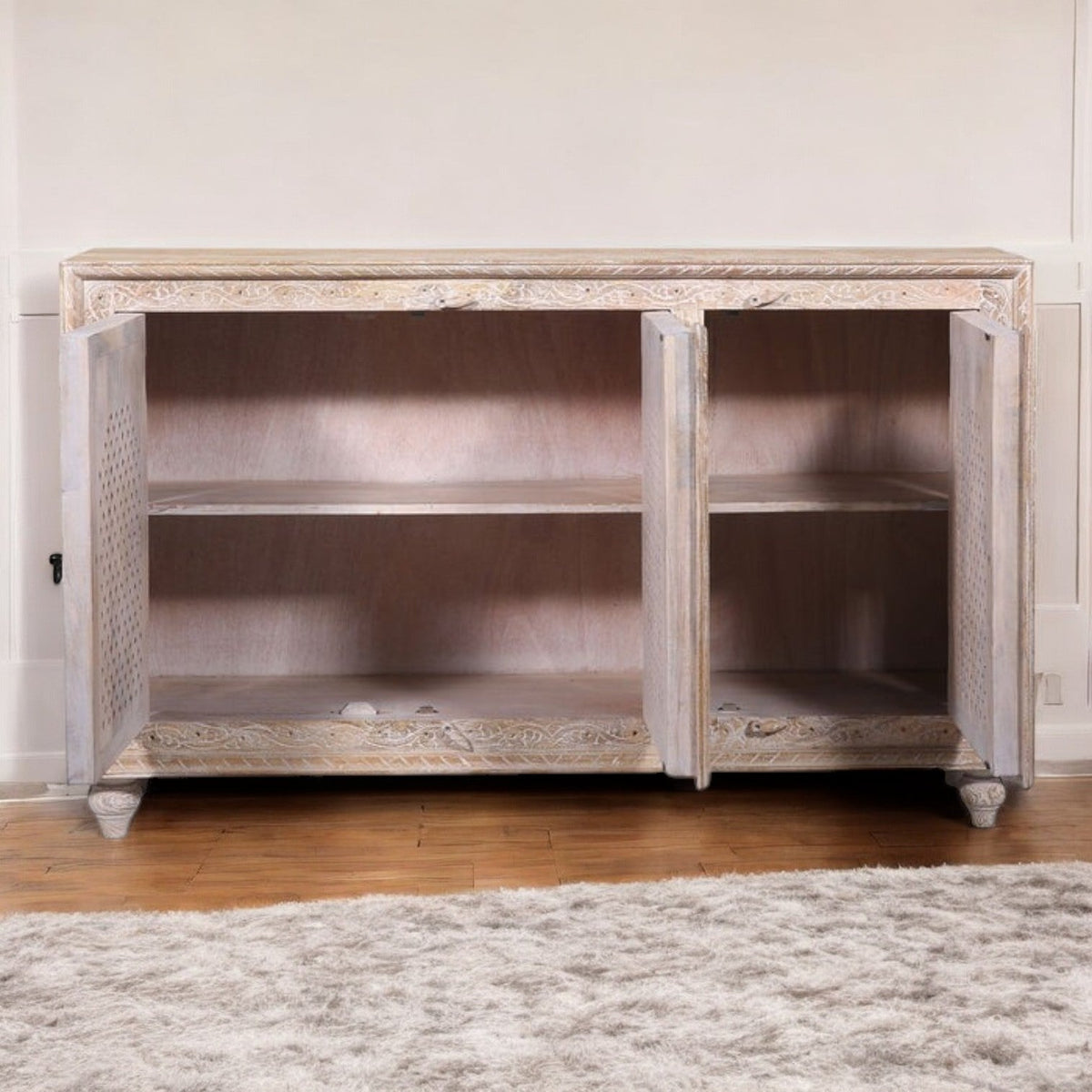 White Rustic Three Door Cabinet