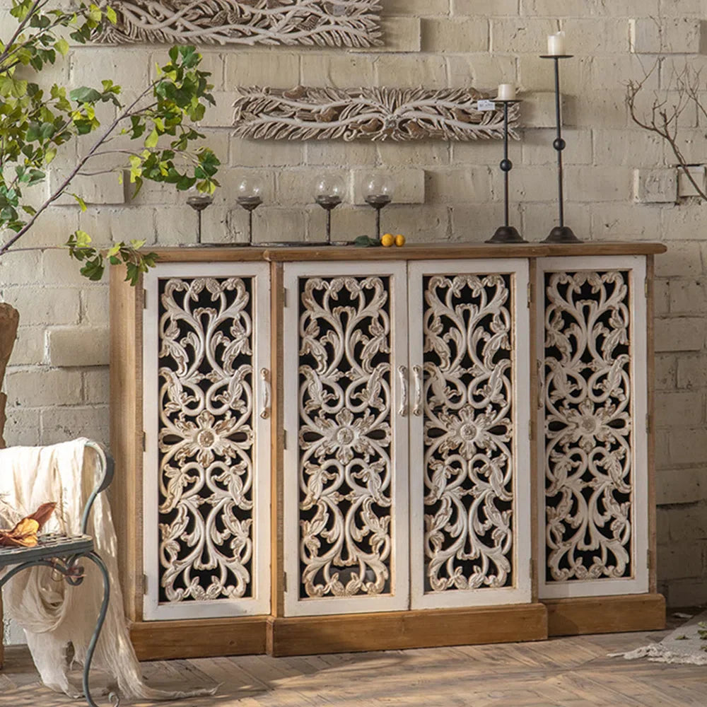 wood jali sideboard, carved sideboard, lattice sideboard, floral sideboard, two tone sideboard, whitewashed sideboard, storage sideboard, indian jali, carved lattice, accent cabinet, living room storage, dining room cabinet, hallway storage, statement sideboard, handmade sideboard, artisan made cabinet, premium wood furniture, quality furniture, durable cabinet, sturdy sideboard, timeless furniture, elegant sideboard, unique cabinet, decorative sideboard, focal piece cabinet, handcrafted in india, sustainab