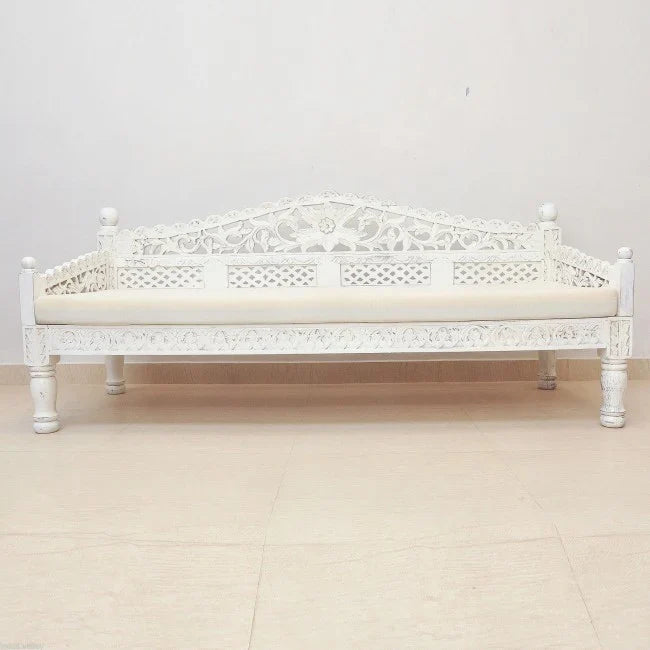 hand carved daybed, balinese daybed, whitewashed daybed, jali lattice daybed, mughal garden daybed, carved daybed, indian furniture, living room daybed, patio daybed, sunroom daybed, outdoor daybed, handmade daybed, artisan made daybed, premium wood daybed, quality wood furniture, durable daybed, sturdy daybed, timeless daybed, elegant daybed, statement daybed, grand daybed, heirloom daybed, coastal daybed, shabby chic daybed, eclectic daybed, farmhouse daybed, vintage daybed, traditional daybed, ornate day