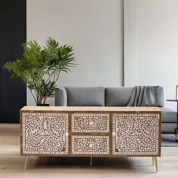 Beautifully crafted living room sideboard with decorative accents.
