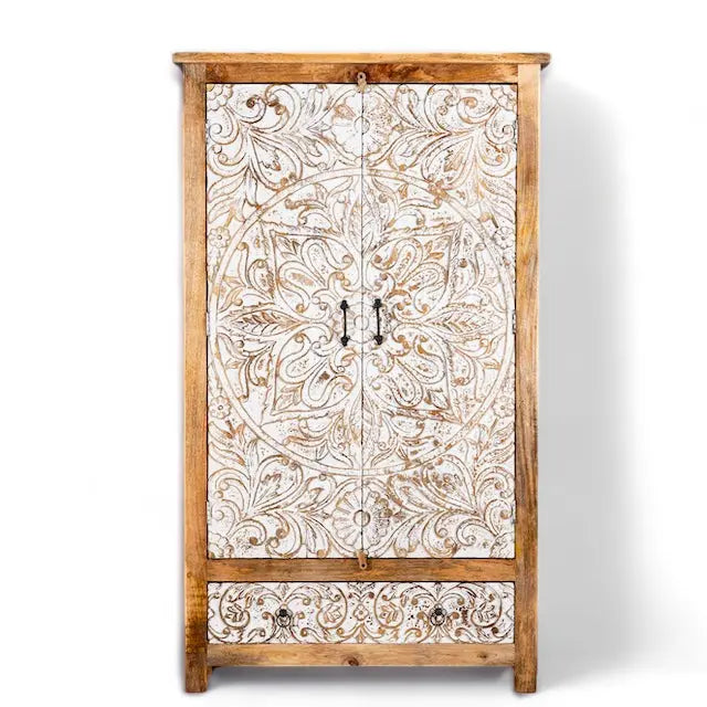 White Rustic Wardrobe Two-Door & Two-Drawers - wooden wardrobe wardrobe  adjustable wardrobe shelves jlhomedecor2021.myshopify.com