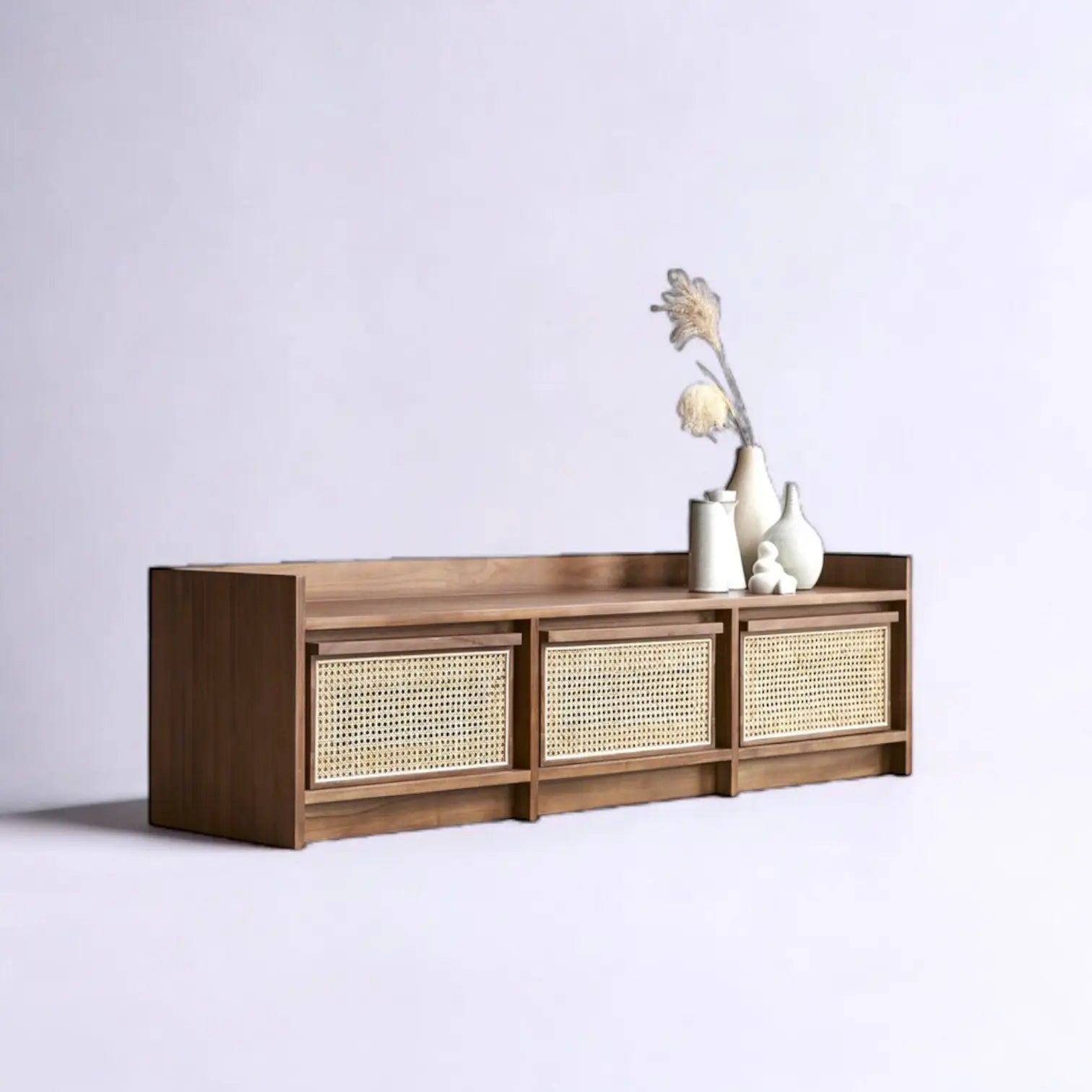 Rattan TV console - mid-century modern TV stand tv unit  3-Drawer TV Cabinet jlhomedecor2021.myshopify.com