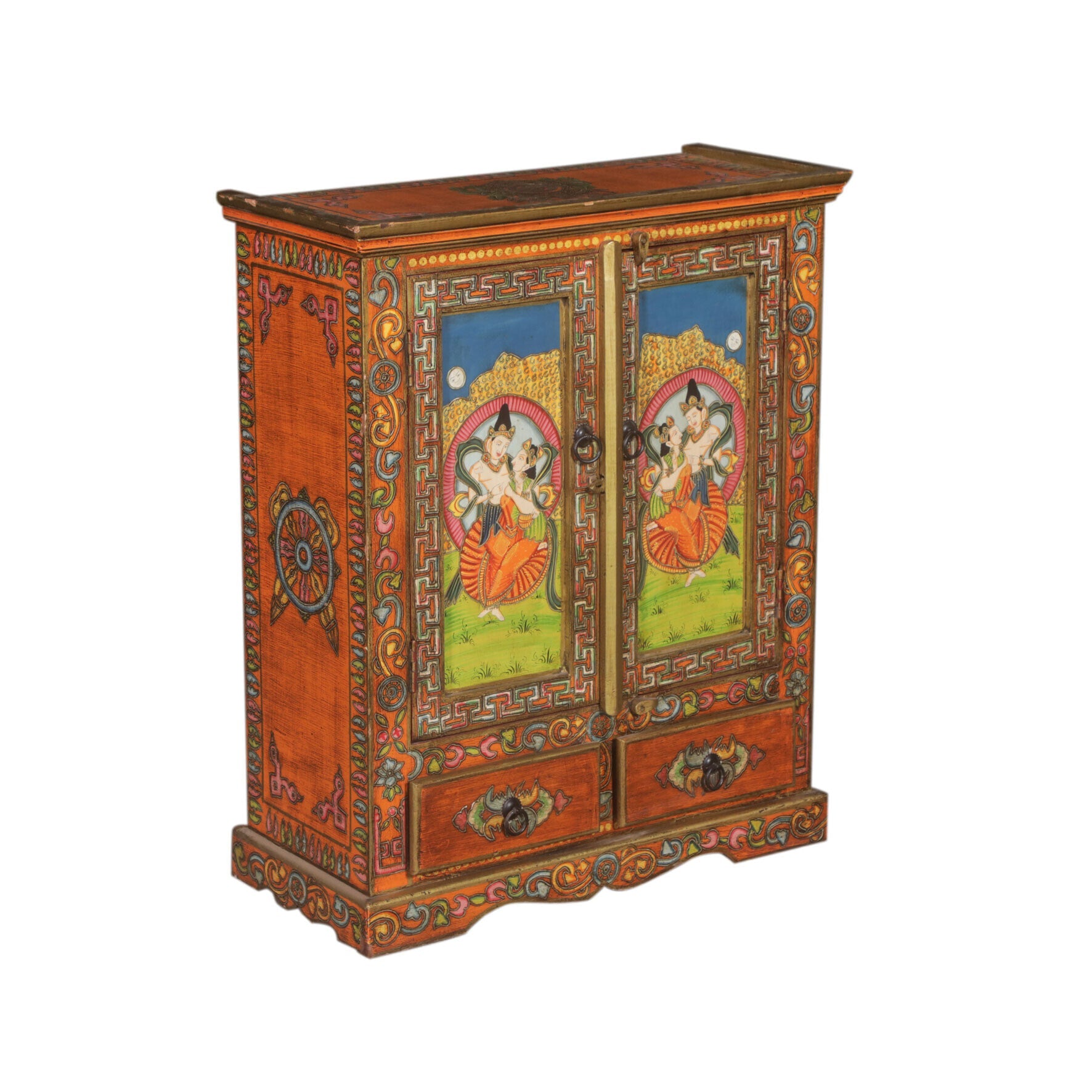 Vibrant Red Hand-Painted Mango Wood Chest of Drawers - 91cm Distressed Solid Wood Accent Dresser