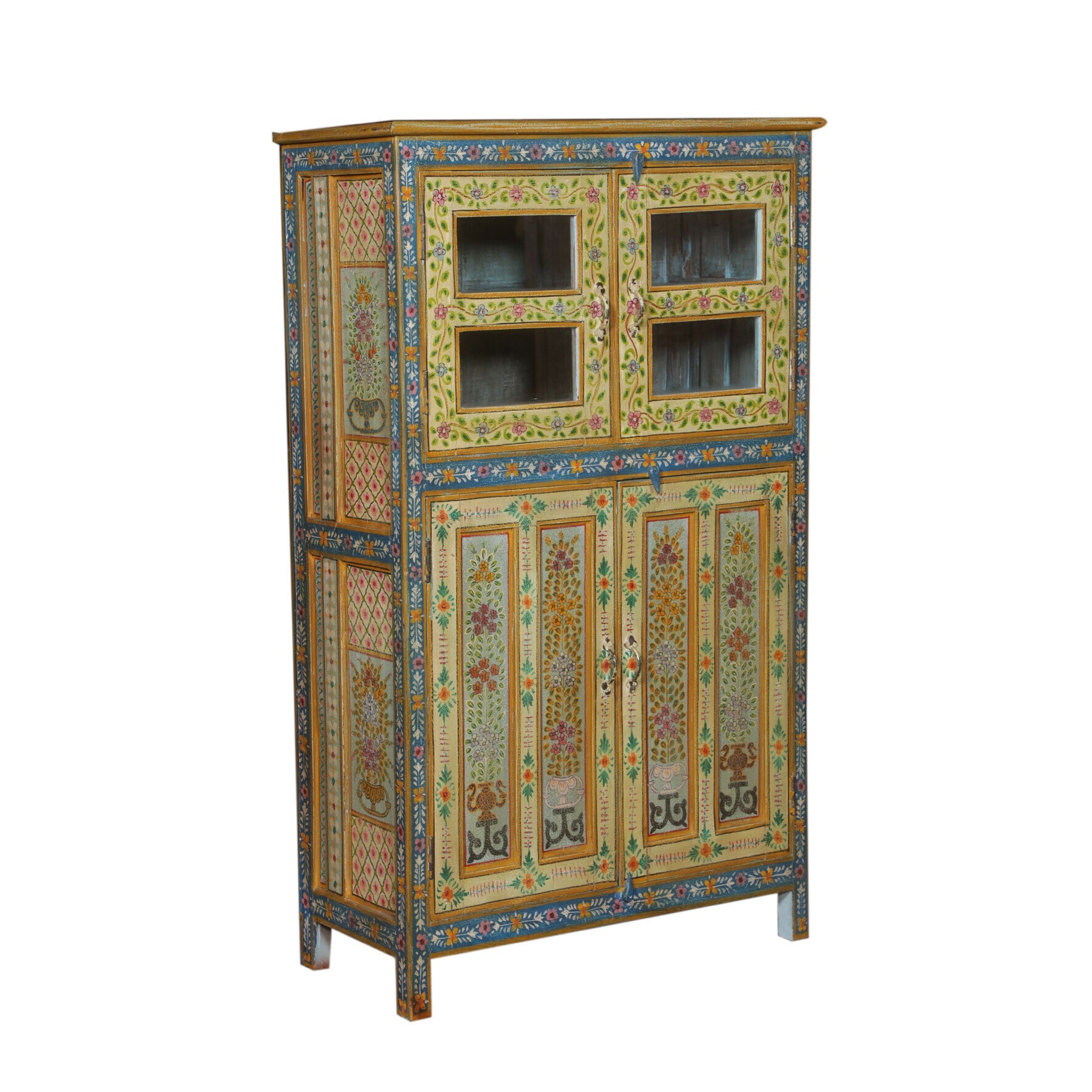Decorative cabinet with floral patterns on a white background