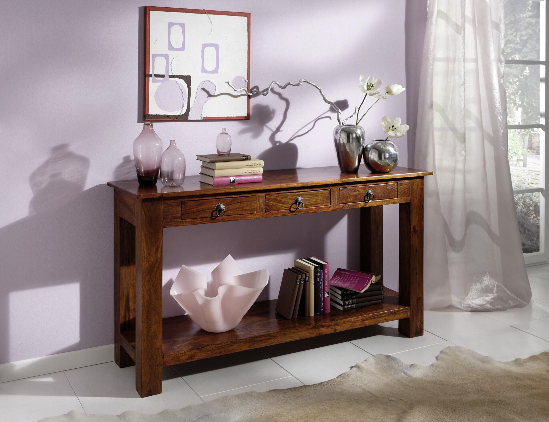 Opium Solid Rosewood Console Table - Handcrafted 140cm Sheesham Wood Hallway Table